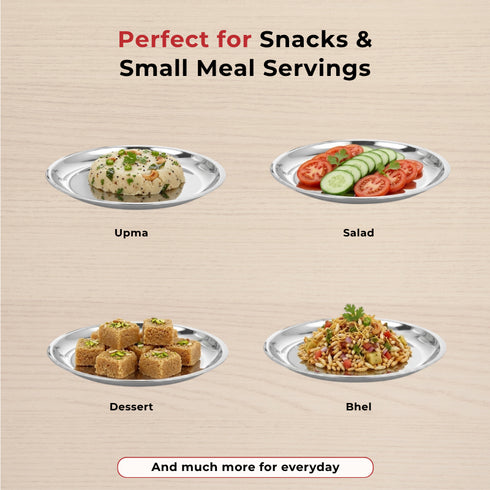 Vinod Stainless Steel China Dish Set of 6 17.5 cm Serving Dish Salad Plate Snack Plate Highest Stainless Steel Mirror Finish Rust Free