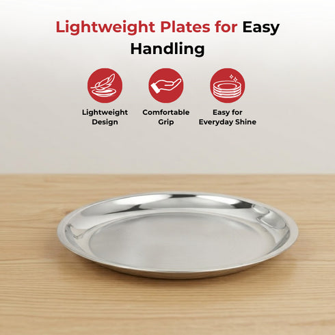 Vinod Stainless Steel China Dish Set of 6 17.5 cm Serving Dish Salad Plate Snack Plate Highest Stainless Steel Mirror Finish Rust Free