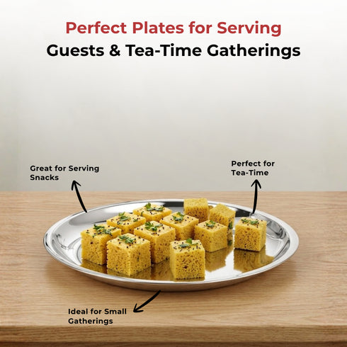 Vinod Stainless Steel China Dish Set of 6 17.5 cm Serving Dish Salad Plate Snack Plate Highest Stainless Steel Mirror Finish Rust Free