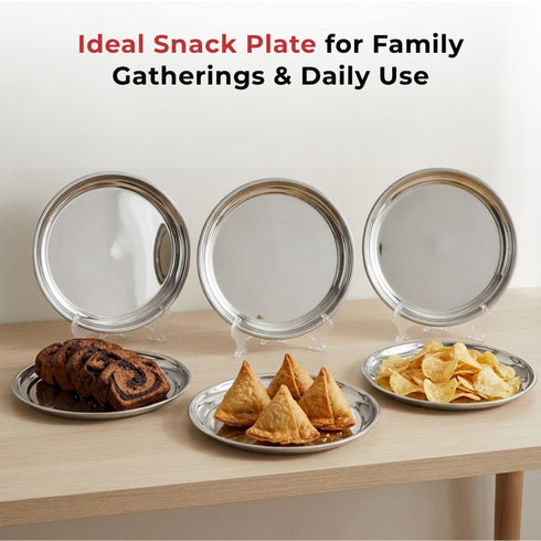 Vinod Stainless Steel China Dish Set of 6 17.5 cm Serving Dish Salad Plate Snack Plate Highest Stainless Steel Mirror Finish Rust Free