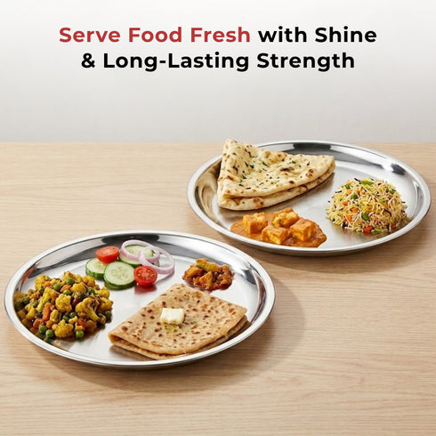 Vinod Stainless Steel China Dish Set of 6 25 cm Serving Dish Salad Plate Snack Plate Highest Quality Stainless Steel Mirror Finish Rust Free