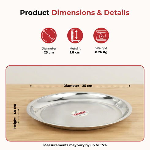 Vinod Stainless Steel China Dish Set of 6 25 cm Serving Dish Salad Plate Snack Plate Highest Quality Stainless Steel Mirror Finish Rust Free