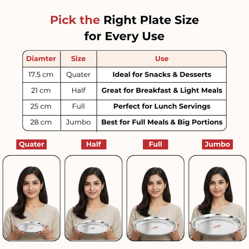 Vinod Stainless Steel China Dish Set of 6 25 cm Serving Dish Salad Plate Snack Plate Highest Quality Stainless Steel Mirror Finish Rust Free