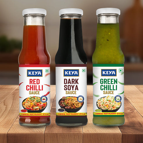 Keyafoods Keya Chinese Sauce Combo Red Chilli Sauce 200g Green Chilli Sauce 190g Dark Soya Sauce 210g Combo Pack 3