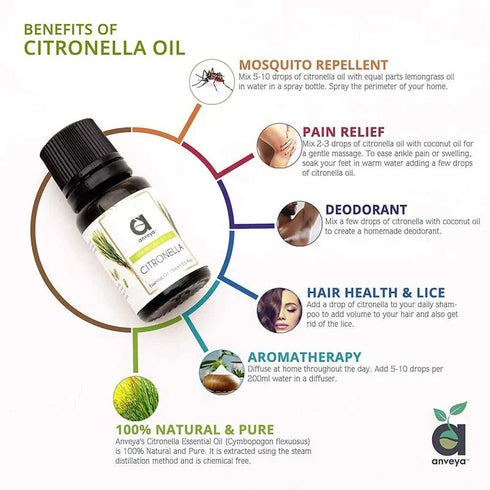 Thriveco Anveya Citronella Oil 100 Pure 15ml For Hair Skin Mosquito Repellent & Refreshing Aroma