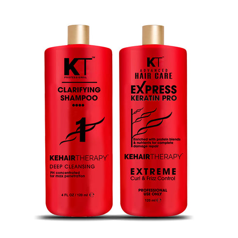 Kt Professional Deep Cleansing Clarifying Shampoo & Express Pro Keratin Treatment Combo pH Balanced Protein Enriched for Damage Repair Frizz & Curl Control Sulfate Free Paraben Free 120ml x 2