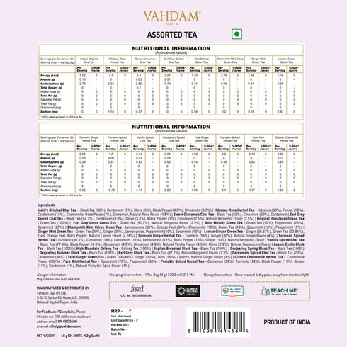 Vahdam Tea Assorted Tea Bags Gift Set | 25 Variants