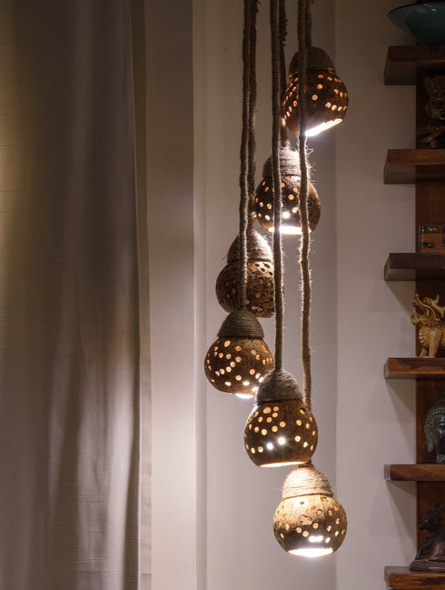 The India Craft House Coconut Craft Hanging Tier Lamp