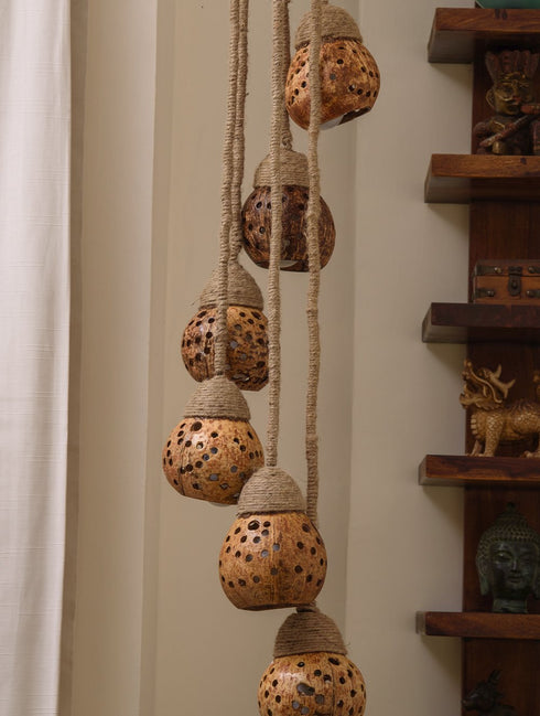 The India Craft House Coconut Craft Hanging Tier Lamp
