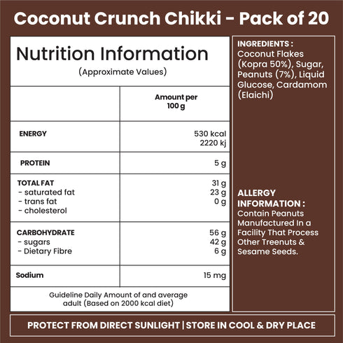 Jabsons Foods Coconut Crunch Chikki | Pack of 20