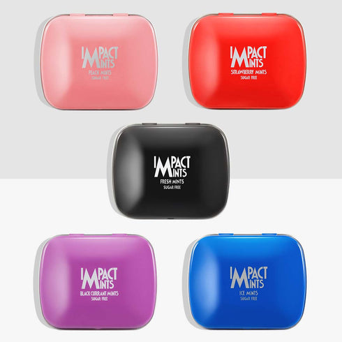 Impact Mints Assorted Pack Of 5 Peach Strawberry Fresh Black Currant and Ice
