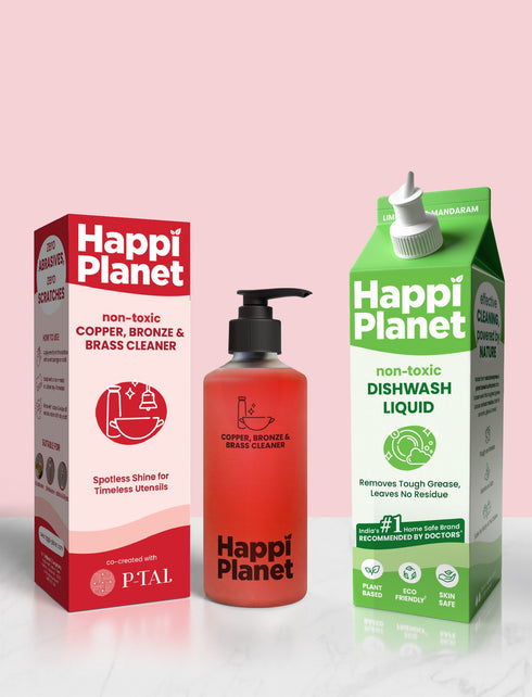 Happi Planet Dishwash Liquid and Copper Bronze & Brass Cleaner Combo