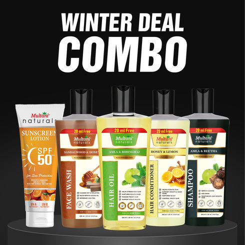Multani Pharmaceuticals Limited Multani Naturals Complete Winter Care Combo Shampoo Conditioner Face Wash Hair Oil & Sunscreen