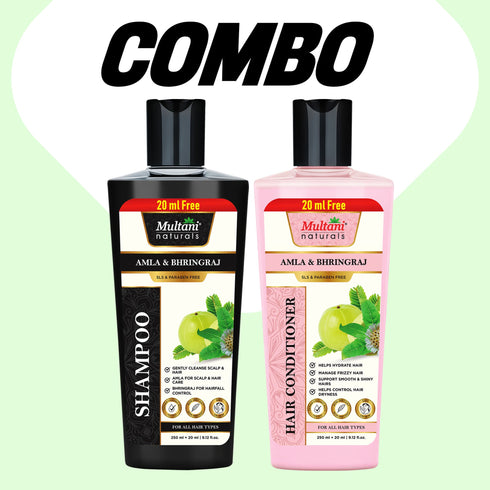 Multani Pharmaceuticals Limited Multani Naturals Amla & Bhringraj Hair Care Combo 270 ML Each Shampoo & Conditioner Anti Hair Fall SLS & Paraben Free