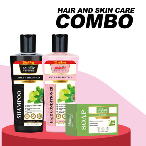 Multani Pharmaceuticals Limited Multani Naturals Hair & Skin Care with Power of Amla & Bhringraj Shampoo & Conditioner Aloe Vera Soap