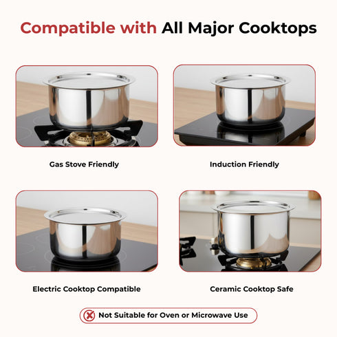 Vinod Doniv Titanium Triply Stainless Steel Tope with Cover 18 cms 3000 ml Capacity Induction Friendly