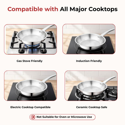Vinod Claro Heavy Gauge Stainless Steel Fry Pan Plain with 1.5 mm Thickness 1000 ml