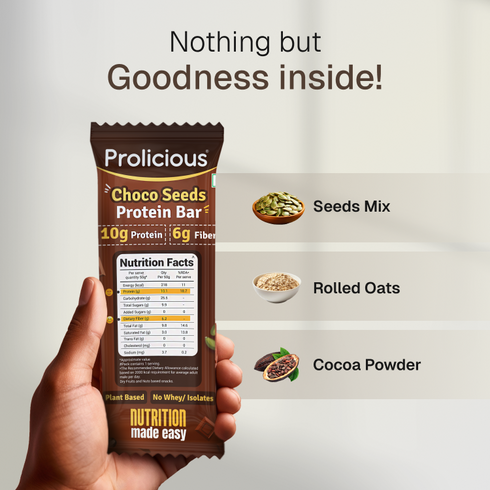Prolicious Choco Seeds Protein Bar 10g Natural Protein