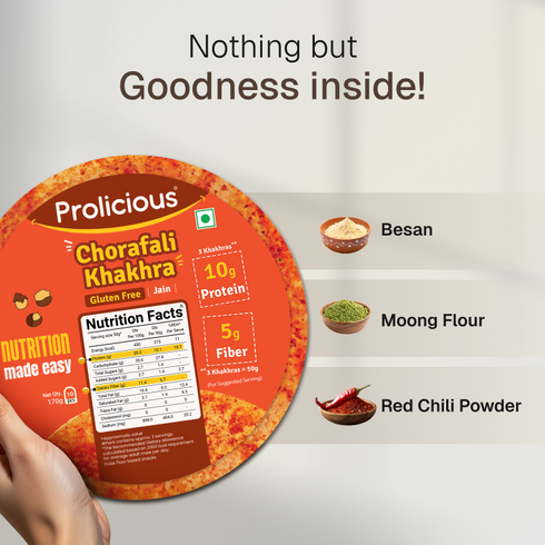 Prolicious Chorafali Khakhra 10g Natural Protein Gluten Free Jain