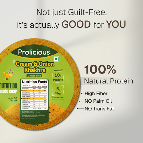 Prolicious Cream & Onion Khakhra 10g Natural Protein Gluten Free