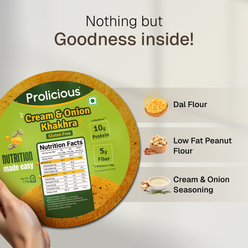 Prolicious Cream & Onion Khakhra 10g Natural Protein Gluten Free