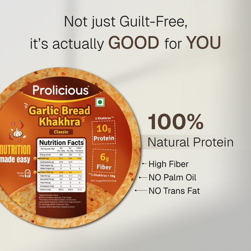 Prolicious Garlic Bread Khakhra 10g Natural Protein