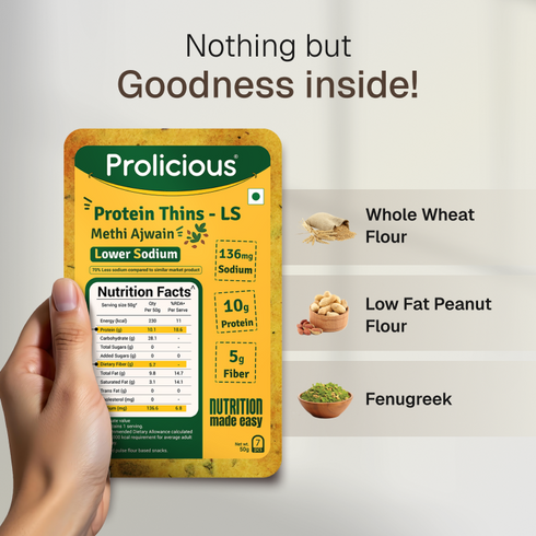 Prolicious Methi Ajwain Protein Thins Lower Sodium 10g Natural Protein