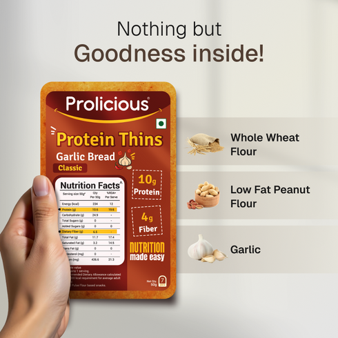 Prolicious Garlic Bread Protein Thins Single Pack 10g Natural Protein