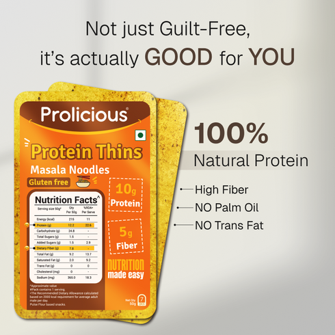 Prolicious Masala Noodles Protein Thins 10g Natural Protein Gluten Free