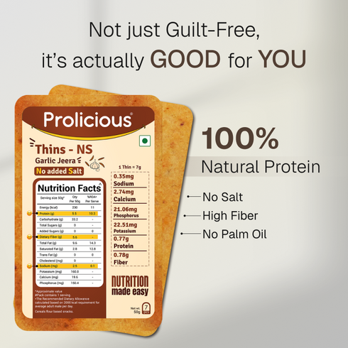 Prolicious Garlic Jeera Thins No Added Salt