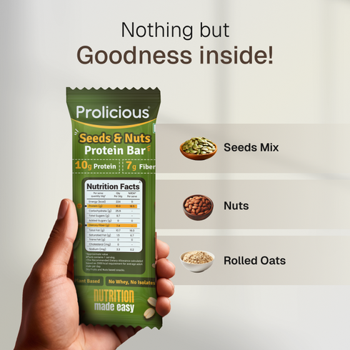 Prolicious Seeds & Nuts Protein Bar 10g Natural Protein