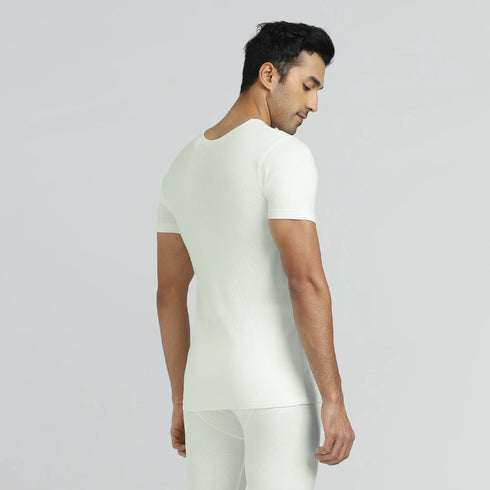 XYXX Cotton Rich Thermal Short Sleeve Vest Ivory White