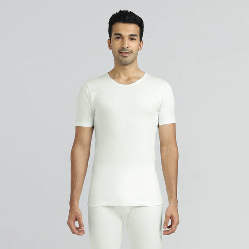 XYXX Cotton Rich Thermal Short Sleeve Vest Ivory White