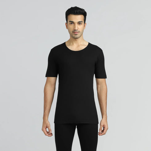 XYXX Cotton Rich Thermal Short Sleeve Vest Pitch Black