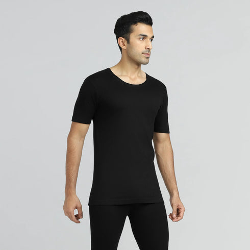 XYXX Cotton Rich Thermal Short Sleeve Vest Pitch Black