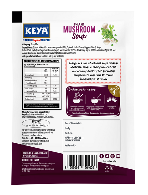 Keyafoods Keya Creamy Mushroom Soup Four Serves 44g