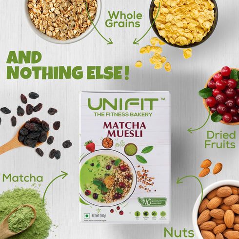 UNIFIT Muesli Cereal for Breakfast | Matcha Powder