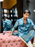 Kzari Men's Blue Tie & Dye Kurta in Exquisite Border Chander Silk