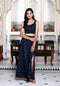 Miravan Womens Blue Abstract Print Crop Top And Side Slit A Line Skirt Co Ord Set