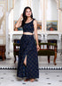 Miravan Womens Blue Abstract Print Crop Top And Side Slit A Line Skirt Co Ord Set