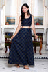 Miravan Womens Blue Abstract Print Crop Top And Side Slit A Line Skirt Co Ord Set