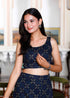 Miravan Womens Blue Abstract Print Crop Top And Side Slit A Line Skirt Co Ord Set