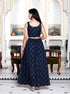 Miravan Womens Blue Abstract Print Crop Top And Side Slit A Line Skirt Co Ord Set