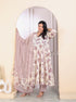 Miravan Womens Plus Size Floral Pink Anarkali Kurta With Palazzo And Dupatta Set