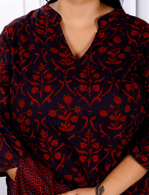Miravan Womens Plus Size Cotton Floral Printed Straight Kurta And Sharara Set