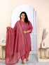 Miravan Womens Plus Size Floral Printed Gota Patti Pink Straight Pure Cotton Kurta And Palazzo With Dupatta Set