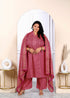 Miravan Womens Plus Size Floral Printed Gota Patti Pink Straight Pure Cotton Kurta And Palazzo With Dupatta Set