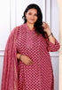 Miravan Womens Plus Size Floral Printed Gota Patti Pink Straight Pure Cotton Kurta And Palazzo With Dupatta Set
