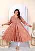Miravan Womens Plus Size Orange Cotton Floral And Gota Patti Details Party Wear Anarkali Kurta