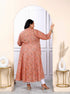 Miravan Womens Plus Size Orange Cotton Floral And Gota Patti Details Party Wear Anarkali Kurta